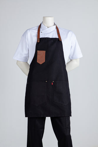 Bib Apron, Canvas with PU Leather