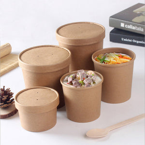 Kraft Paper Soup Cup with Lid